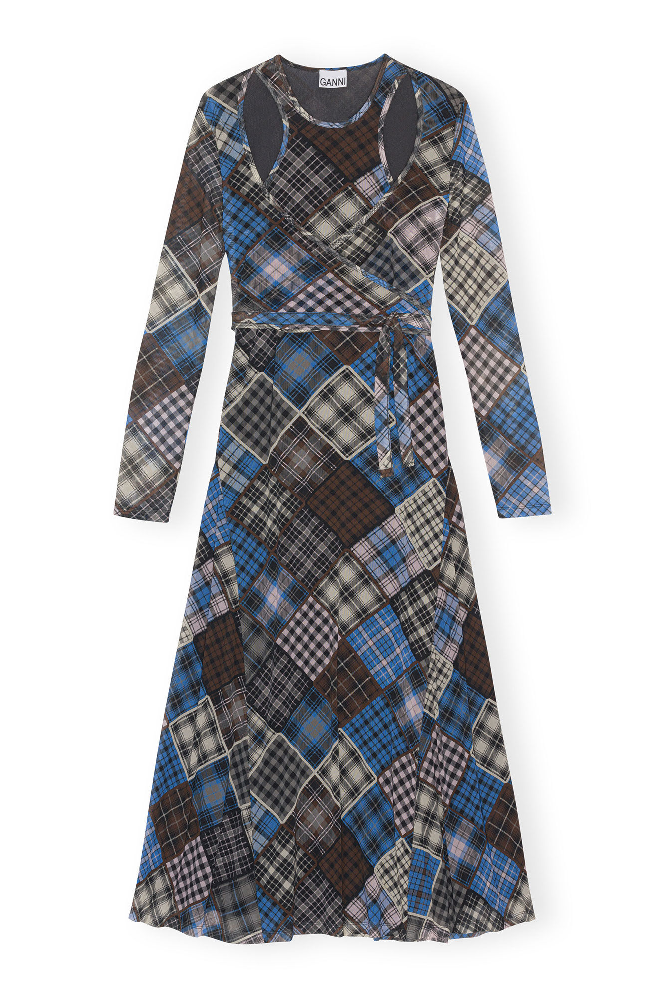 Silver Lake Blue Printed Mesh Wrap Maxi Dress | GANNI US