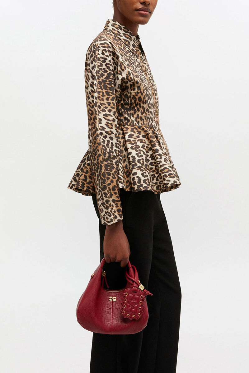 Grained Mini Hobo Bag, Recycled Polyester, in colour Red Dahlia - 1 - GANNI
