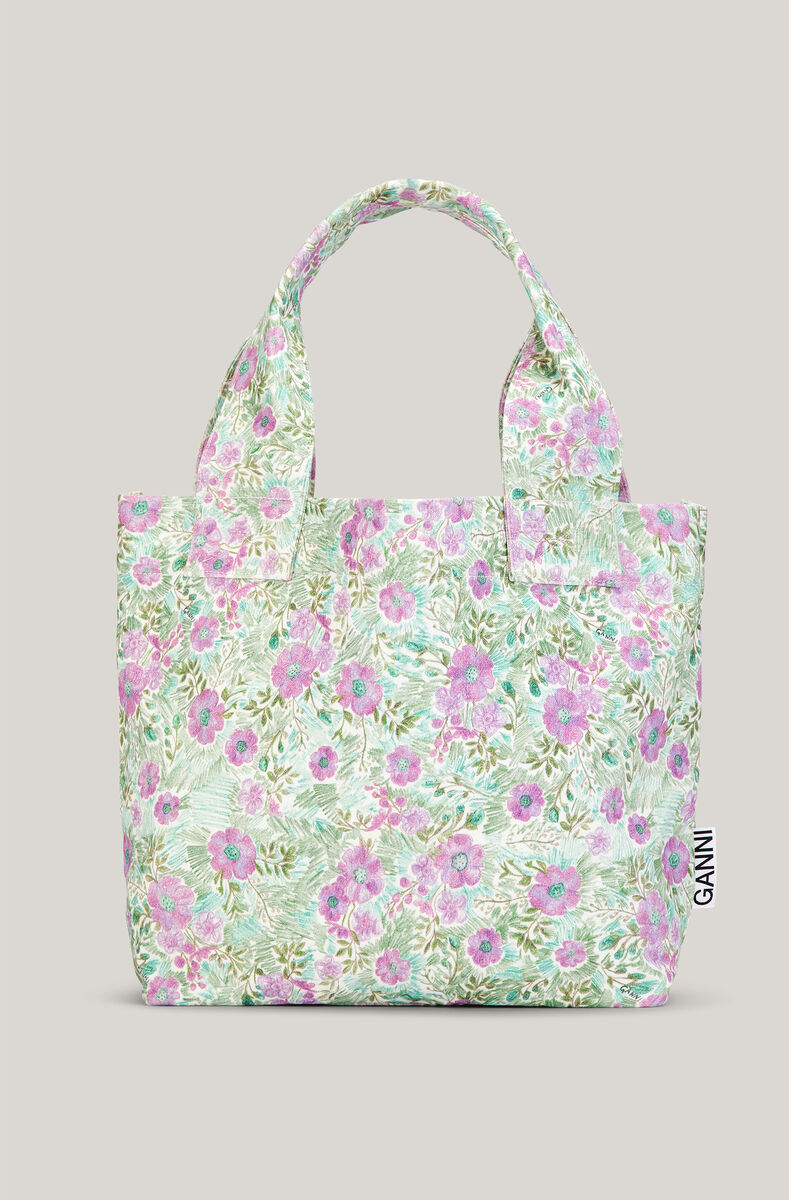 Stor shoppingväska i ekologisk bomull, Cotton, in colour Aquarel Flower - 1 - GANNI