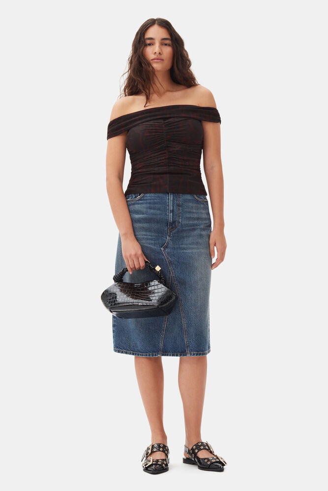 Dark Blue Heavy Washed Denim midikjol, Mid Blue Vintage