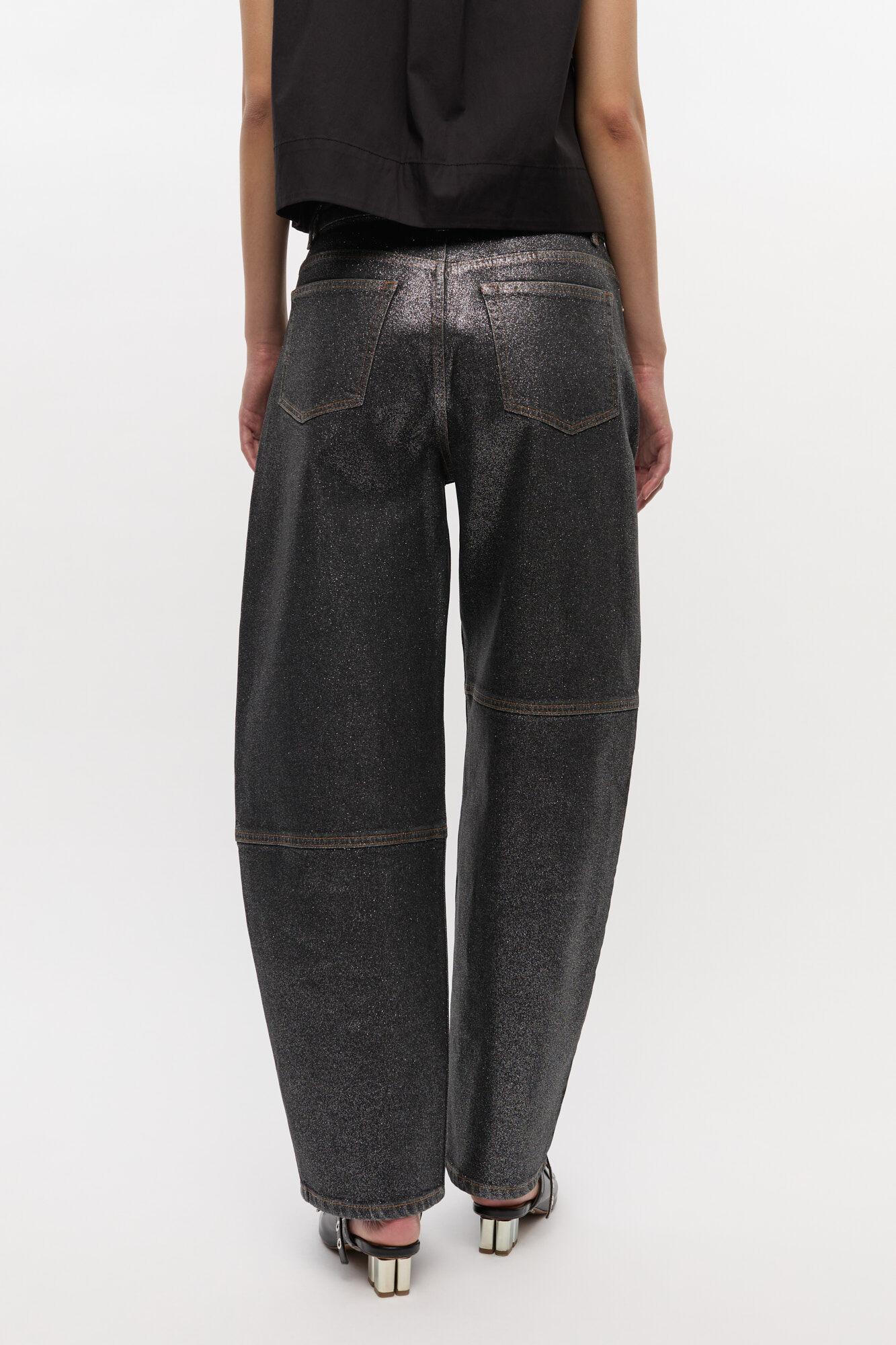Jean Stary métallisé scintillant, Cotton, in colour Washed Black/Black - 3 - GANNI