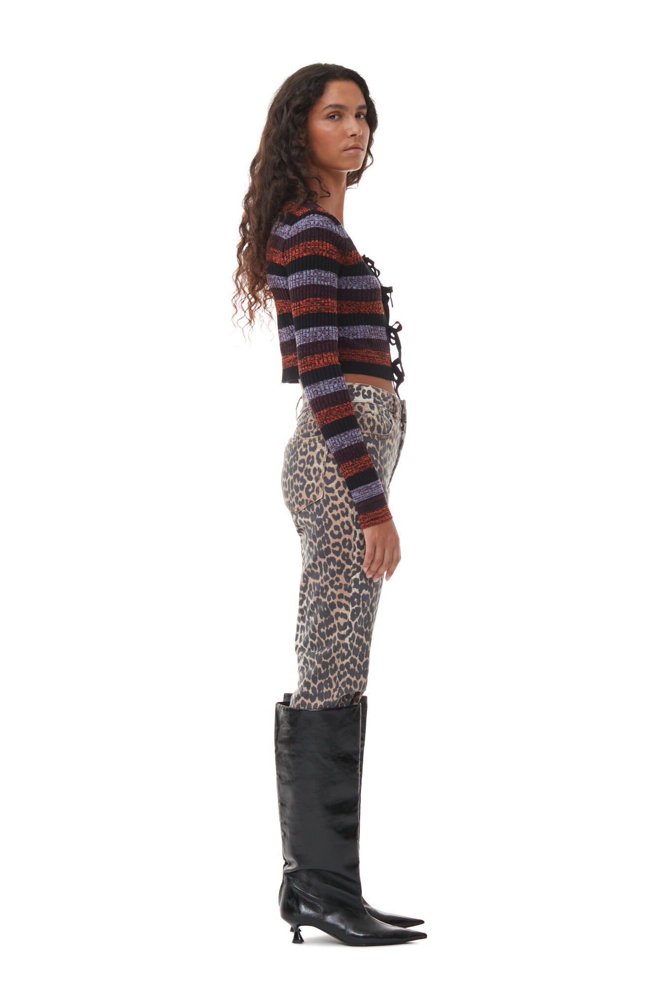Striped Merino Rib Cropped Cardigan, Merino Wool, in colour Multicolour - 3 - GANNI
