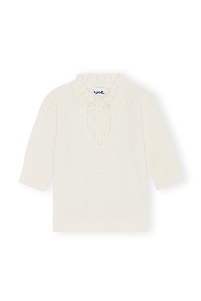 Short Sleeve Top, Alpaca, in colour Egret - 1 - GANNI