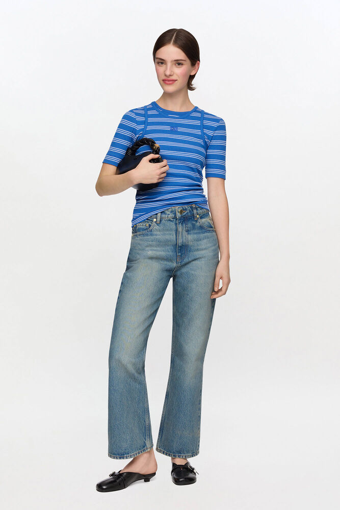 Betzy Cropped Jeans in Tint Rigid Denim, Mid Blue Vintage
