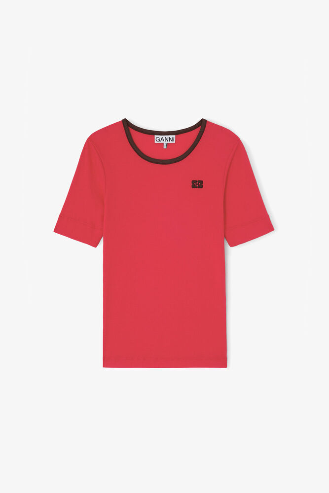 T-shirt in Cotton Rib, High Risk Red