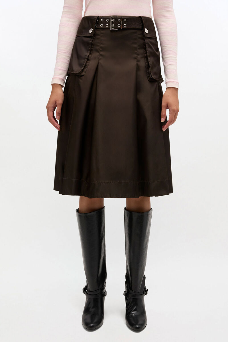 Duchesse Nylon Pleated Skirt, Recycled Polyamide, in colour Demitasse - 2 - GANNI