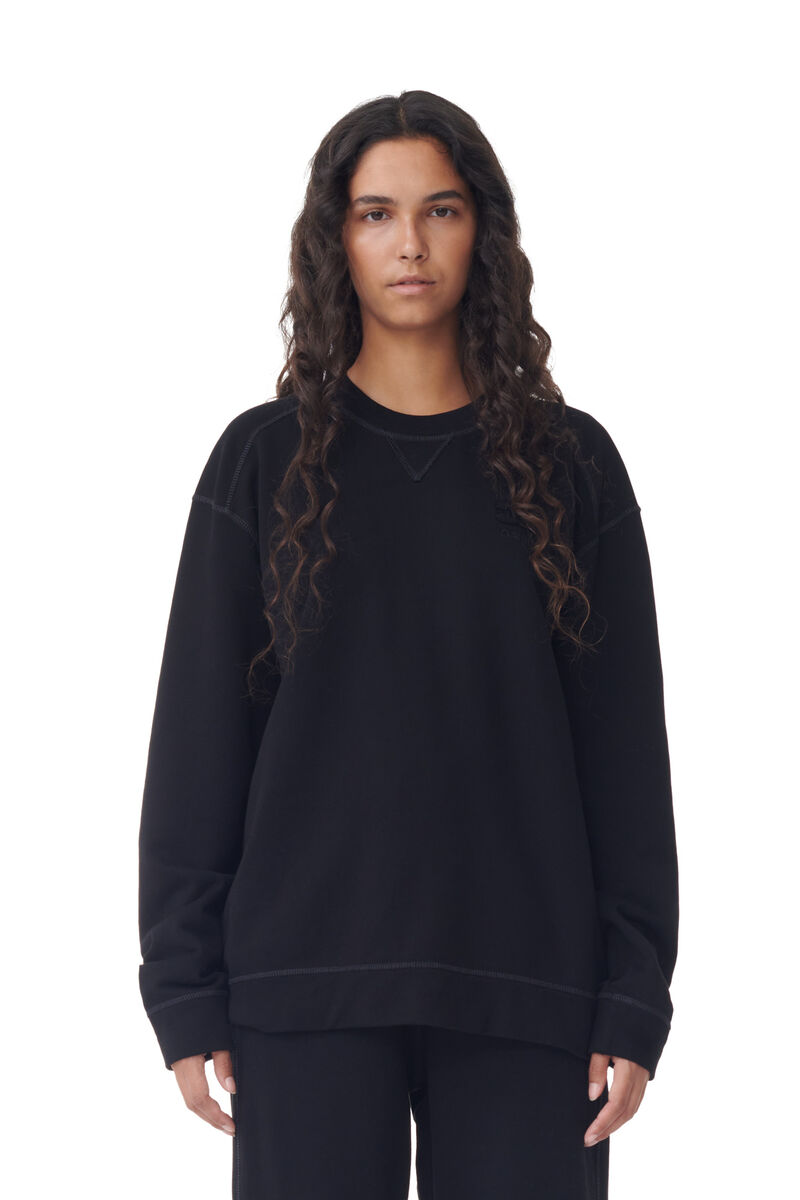Black Isoli Drop Shoulder Sweatshirt, Cotton, in colour Black - 1 - GANNI
