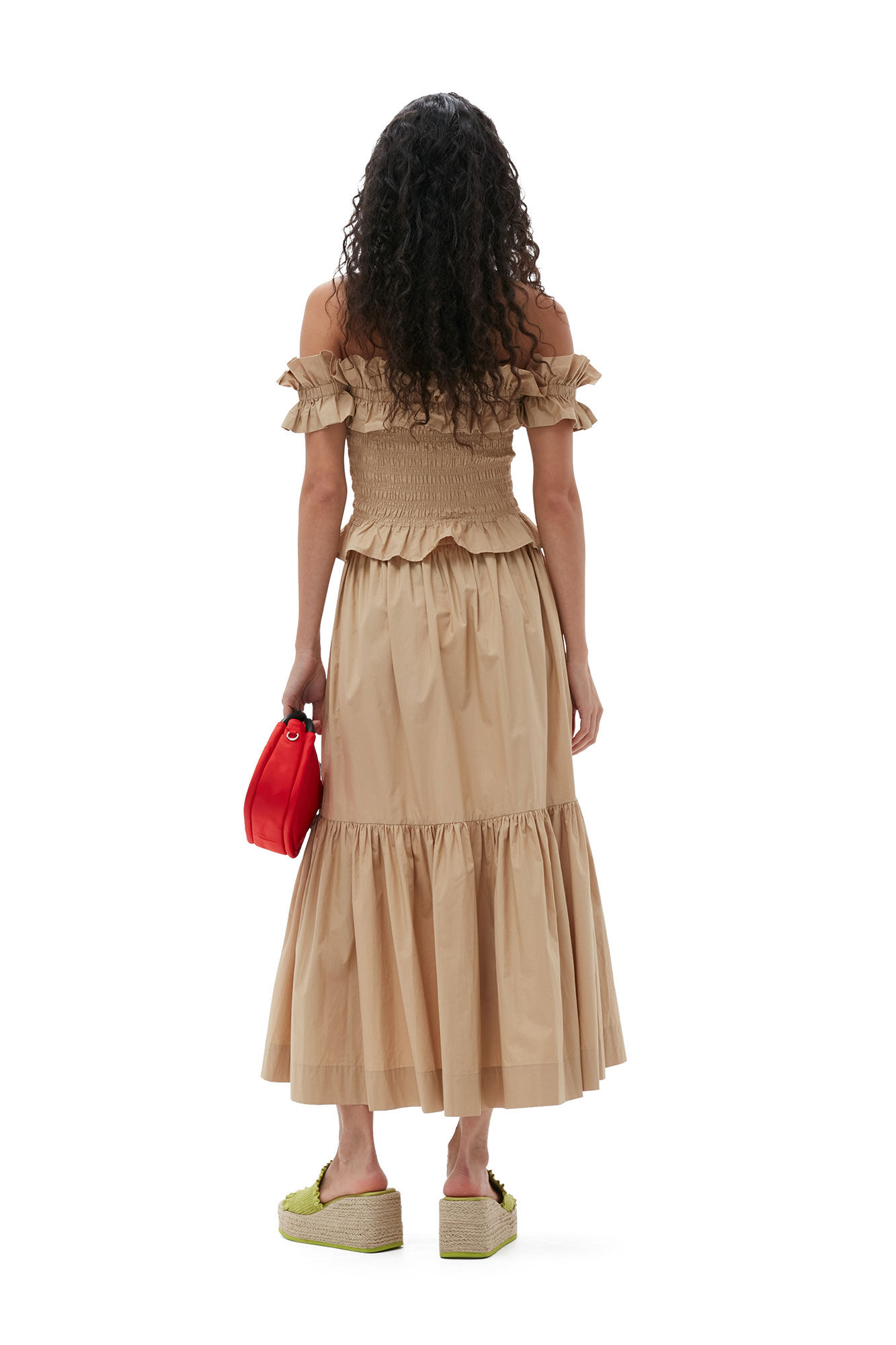 Cotton Poplin Off-Shoulder Smock Top, Cotton, in colour Curds and Whey - 3 - GANNI