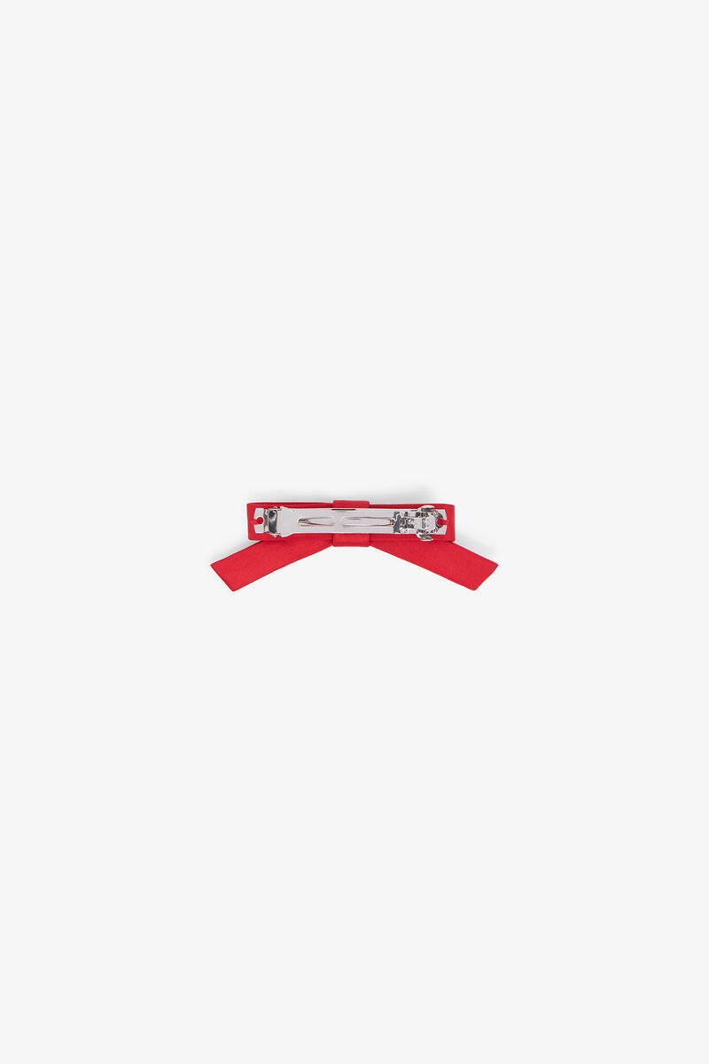 Red Eyelet Bow Barrette, Recycled Polyester, in colour Mars Red - 2 - GANNI