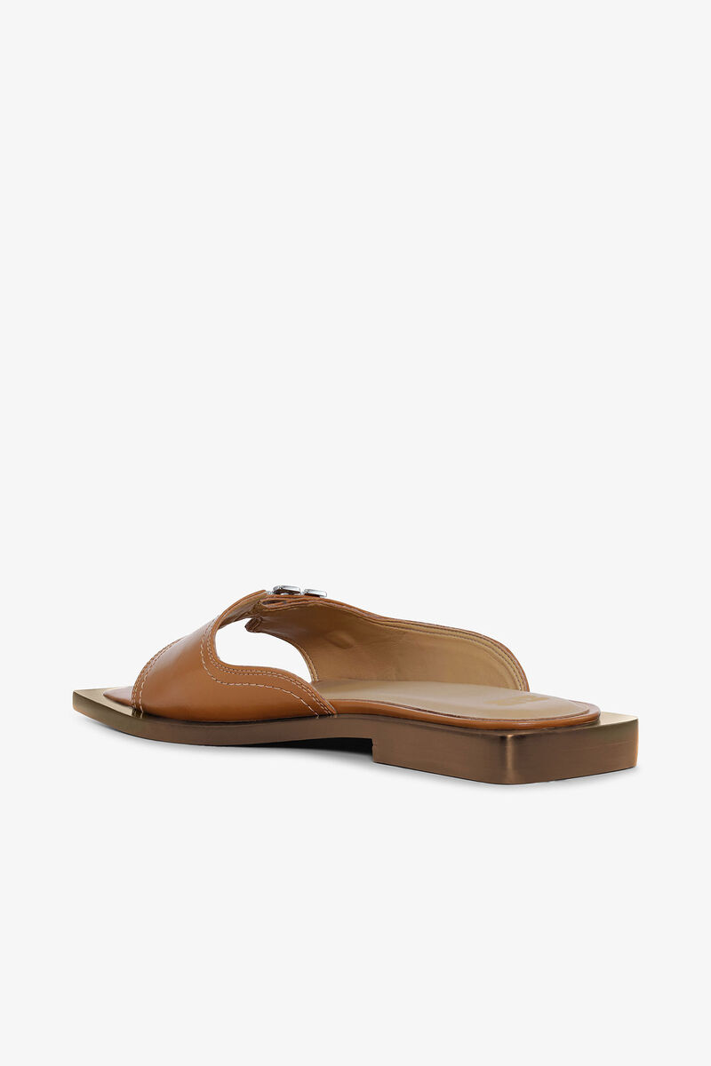 Flat Sandals in Brown Oleatex, Oleatex&trade;, in colour Cognac - 3 - GANNI