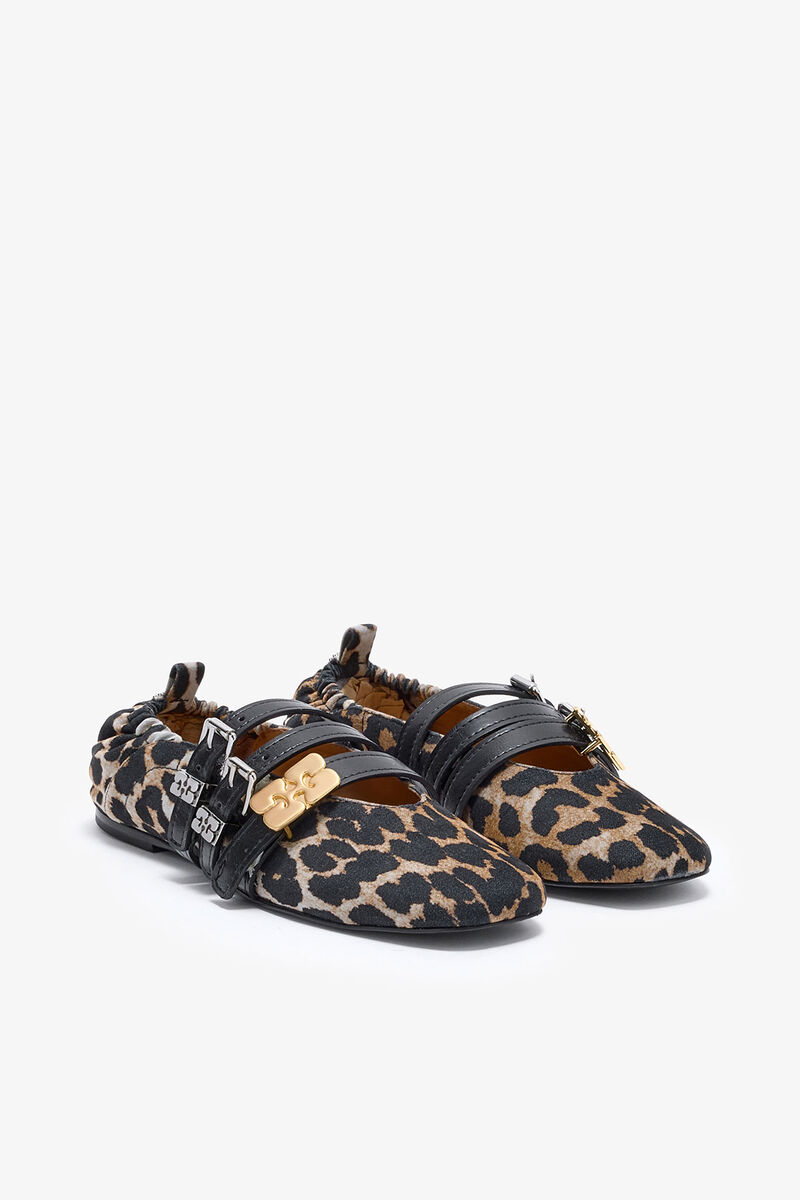 Sue Triple Ballerina in Leopard, Recycled Cotton, in colour Almond Milk - 2 - GANNI