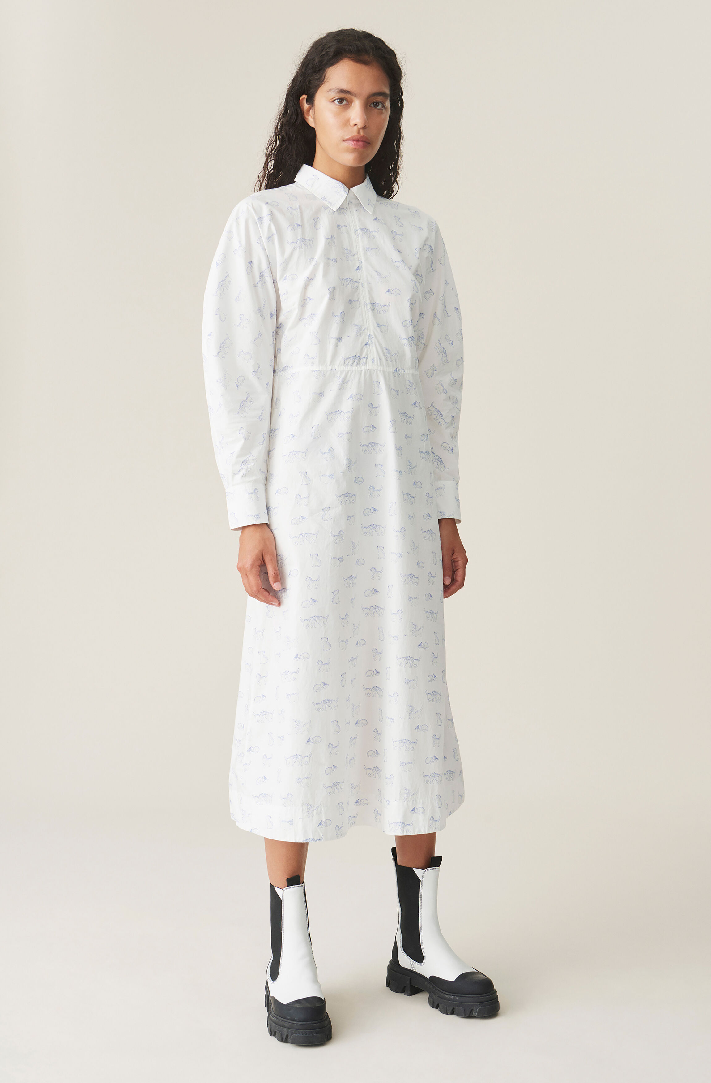 Ganni printed poplin dress clearance