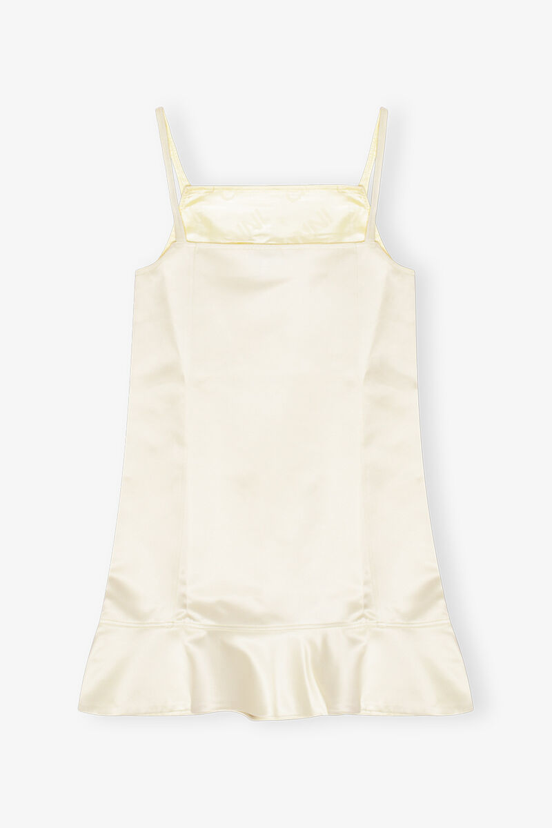 White Duchesse Satin Mini Dress, Recycled Polyester, in colour Egret - 2 - GANNI