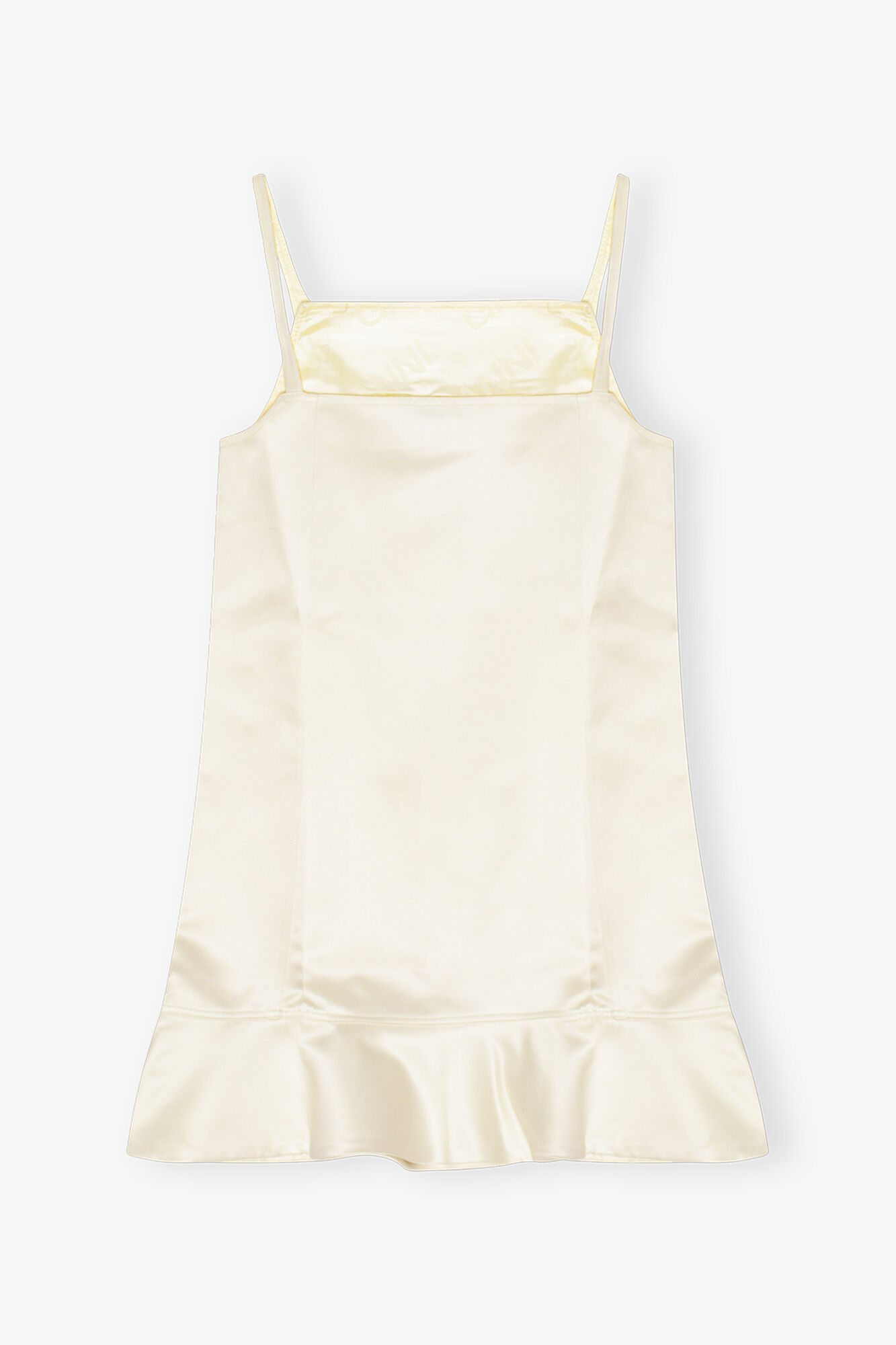 White Duchesse Satin Mini Dress, Recycled Polyester, in colour Egret - 2 - GANNI