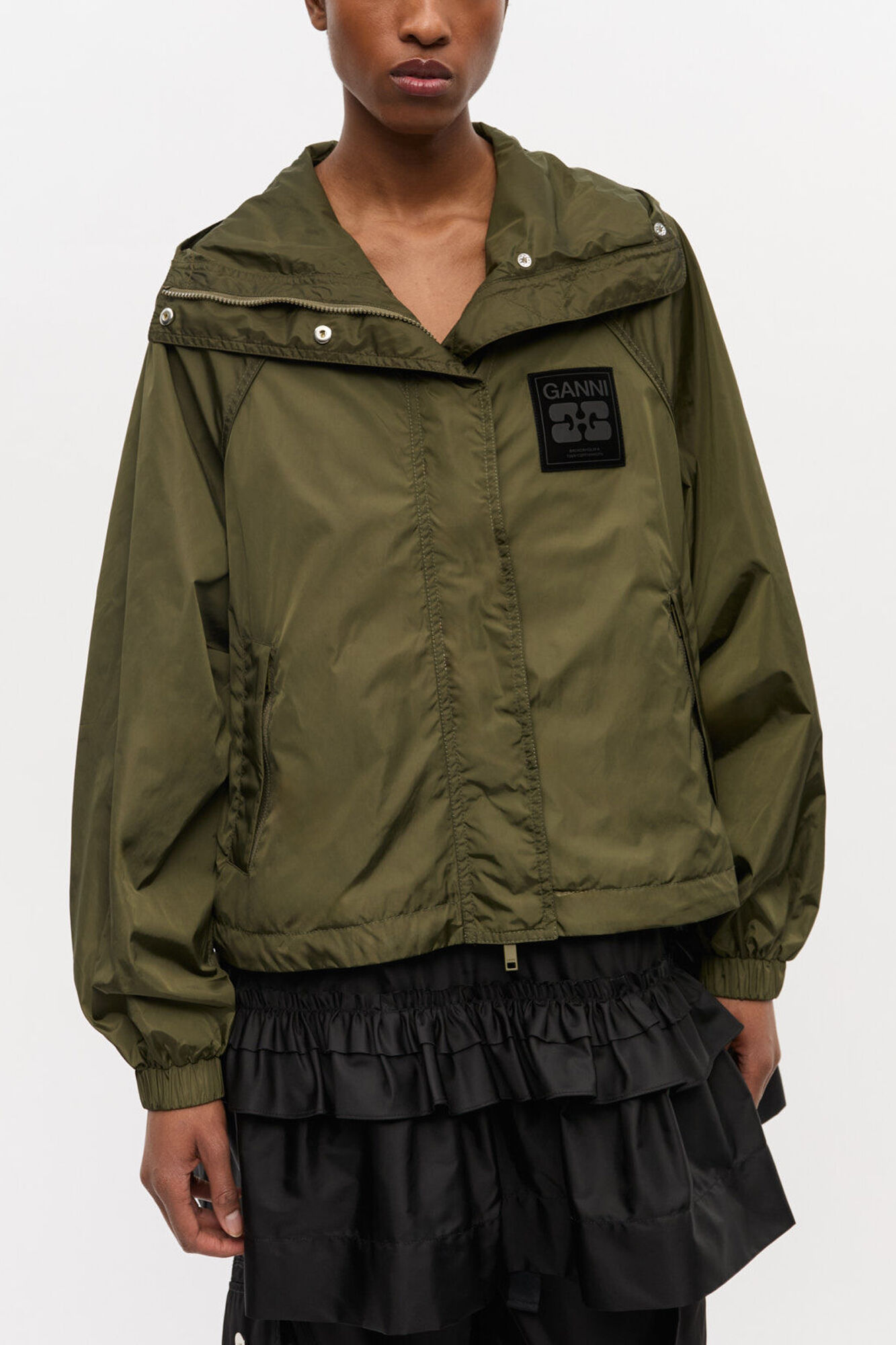 Green Nylon Jacket, Recycled Nylon, in colour Kalamata - 1 - GANNI