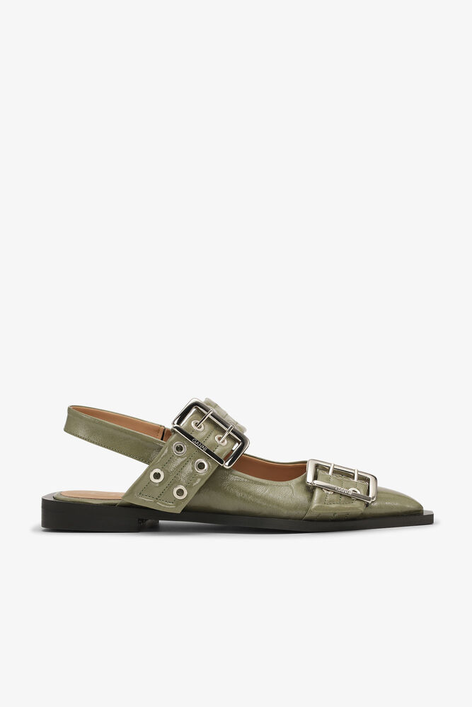 Green Feminine Buckle Ballerinas, Kalamata