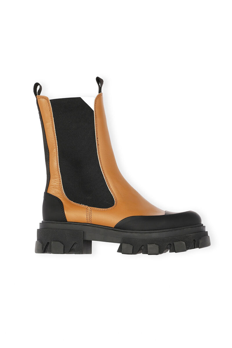 Calf Leather Mid Chelsea Boot, Calf Leather, in colour Tiger's Eye - 1 - GANNI