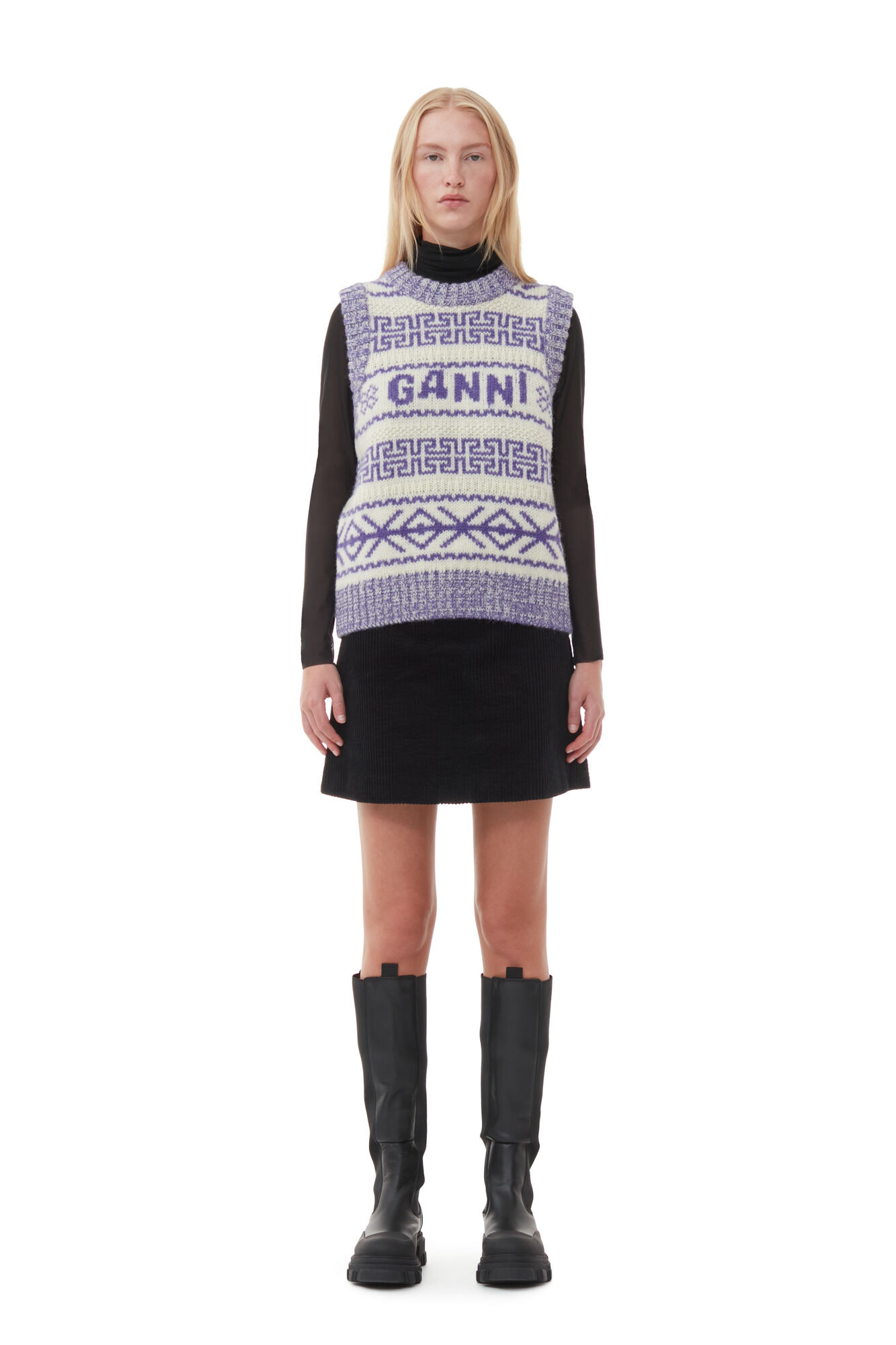 Svart minikjol i manchester, Elastane, in colour Black - 5 - GANNI