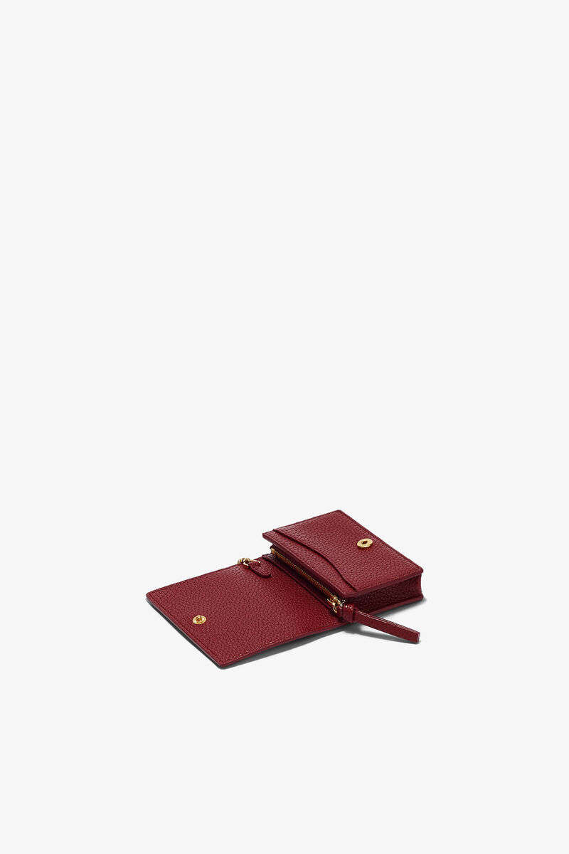 Bou Card Holder With Flap in Grained Red, Recycled Polyester, in colour Red Dahlia - 3 - GANNI