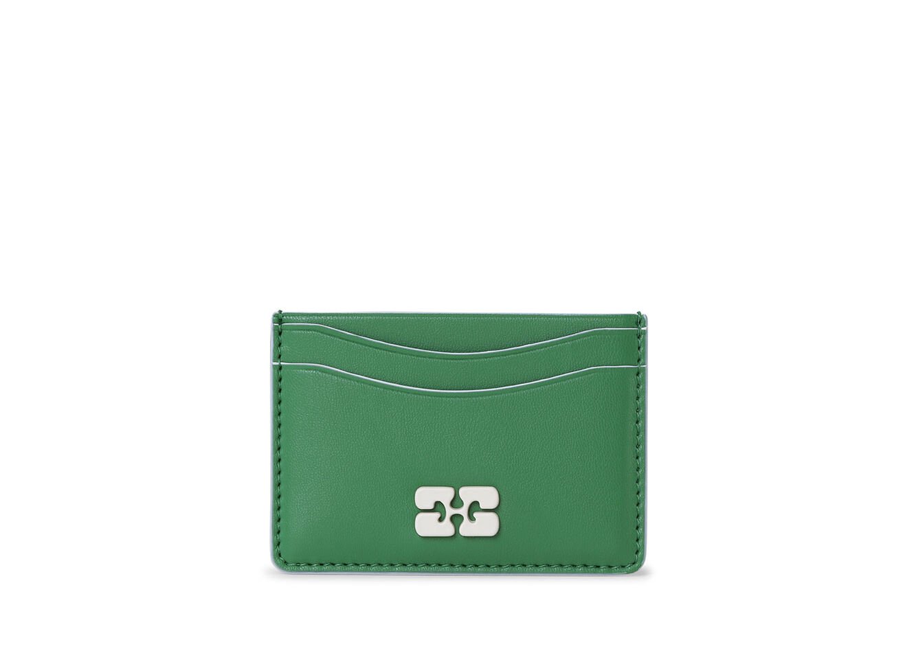 Green GANNI Bou Card Holder, Polyester, in colour Juniper - 1 - GANNI