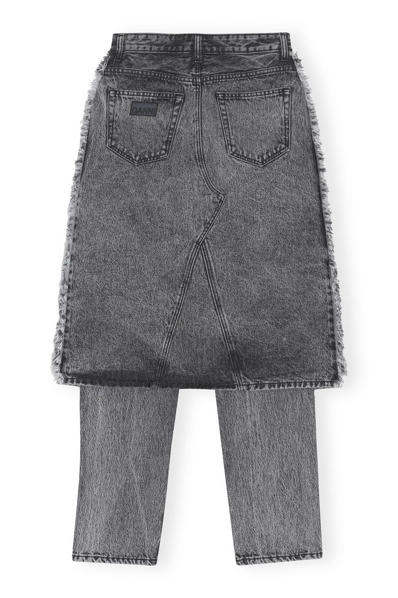 Snow Washed Denim Skirt Jeans, Cotton, in colour Black Washed - 2 - GANNI