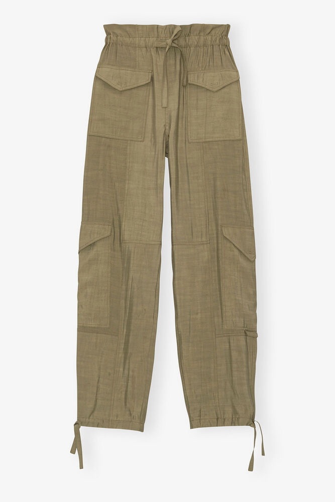 Light Slub High Waist Pocket-bukse, Aloe