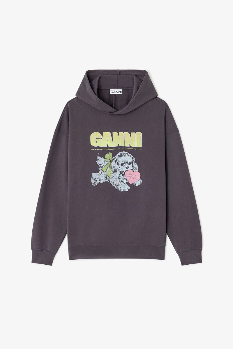 Dark Grey Puppy Hoodie, Cotton, in colour Phantom - 1 - GANNI