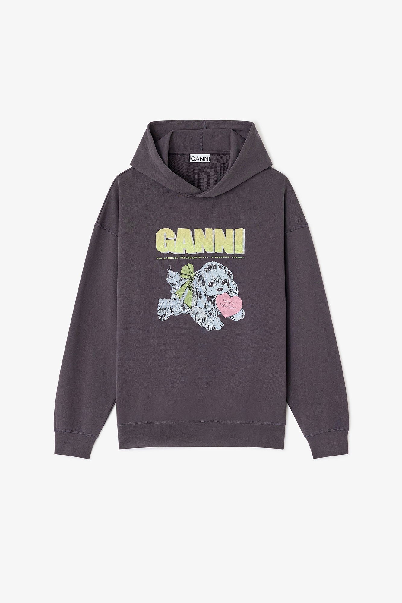 Dark Grey Puppy Hoodie, Cotton, in colour Phantom - 1 - GANNI