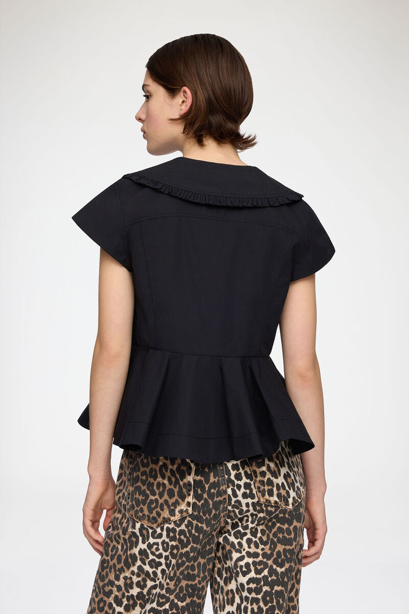 Blouse in Cotton Poplin, Organic Cotton, in colour Black - 3 - GANNI