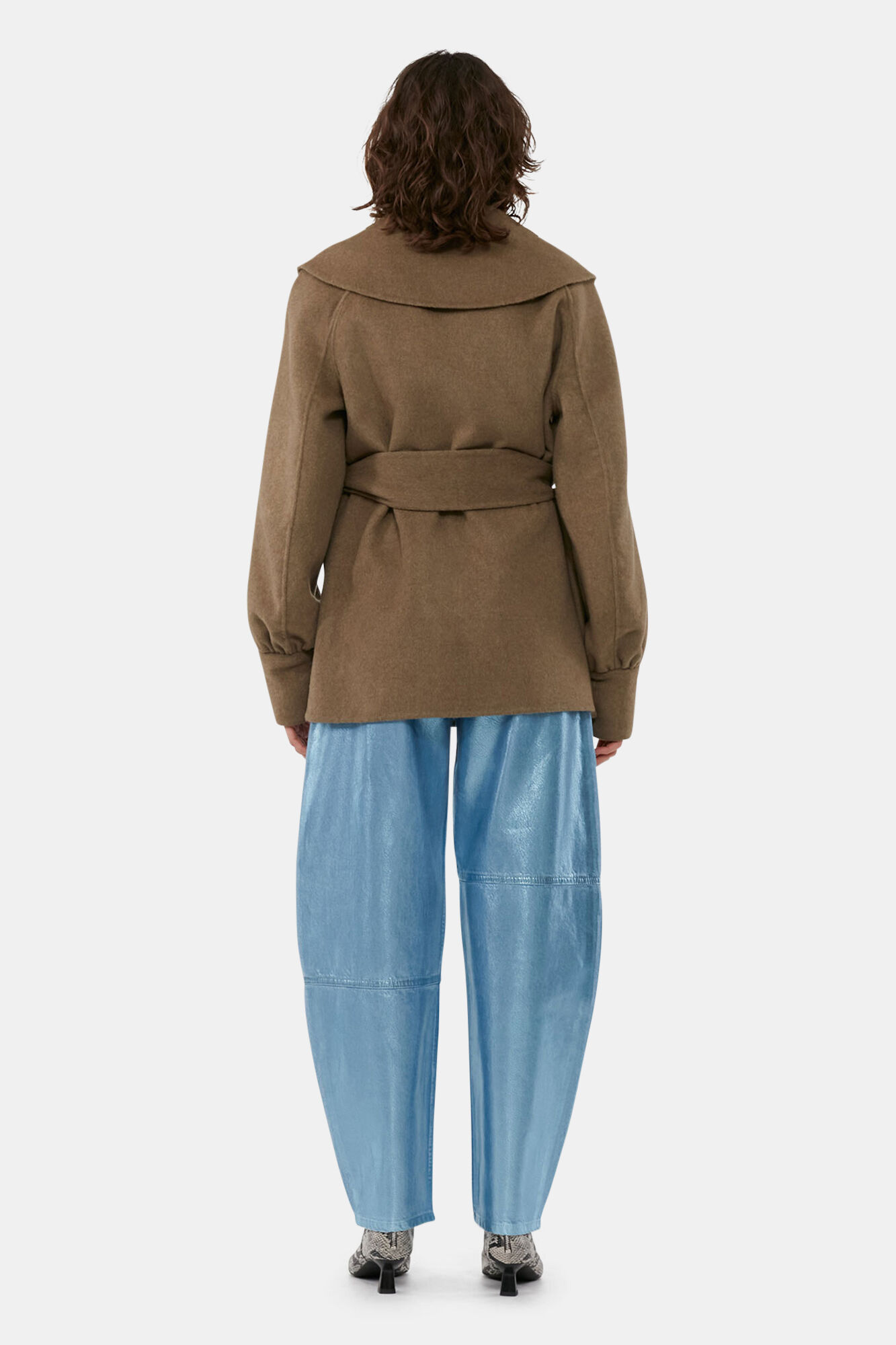 Brown Wool Collar Jacket, Polyamide, in colour Petrified Oak - 3 - GANNI