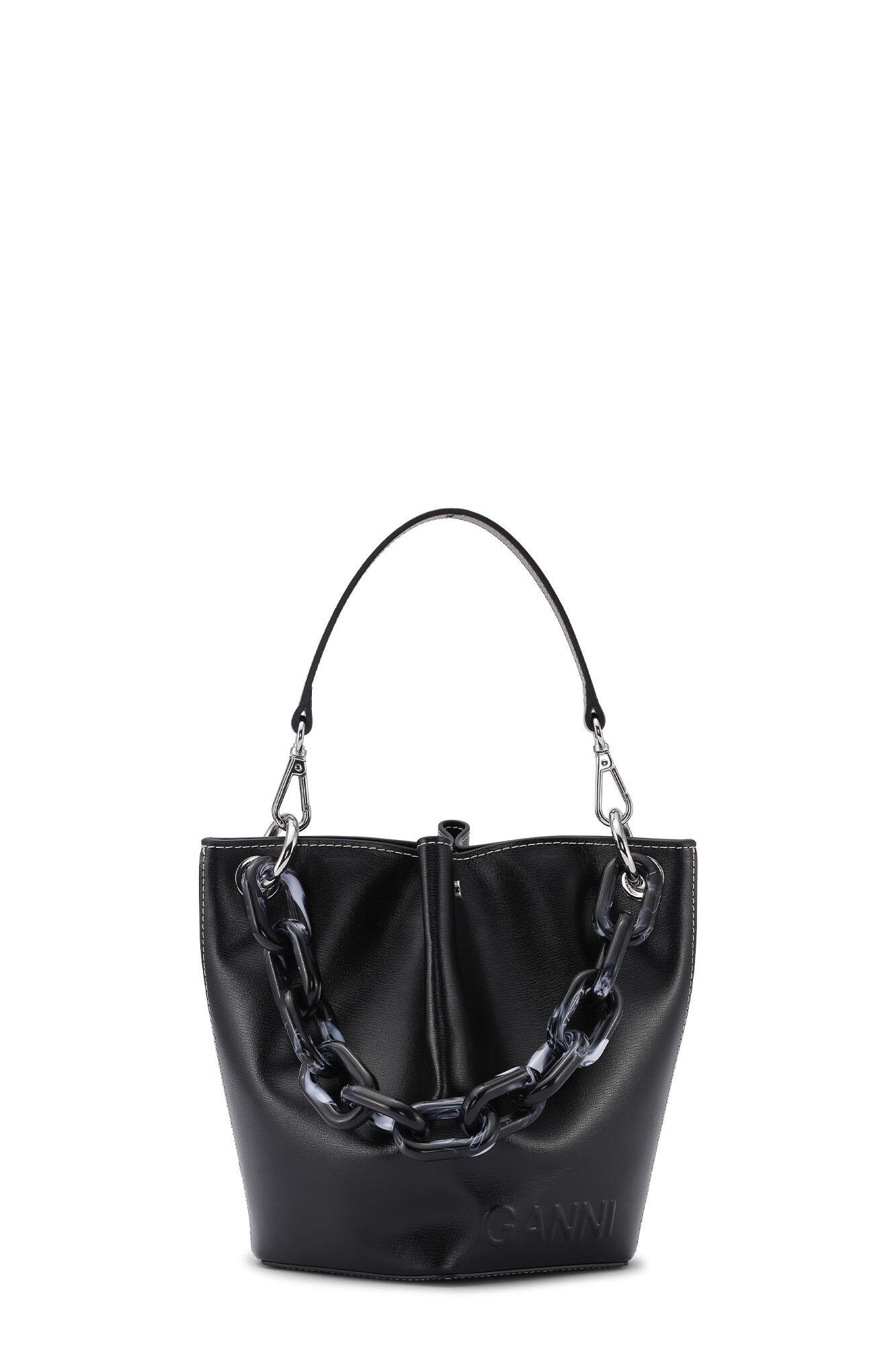 Ganni Leather Diamond Bucket Bag in Black Womens Bags Bucket bags and bucket purses 