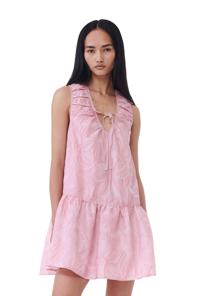 Pink Textured Cloqué Mini Dress, Polyamide, in colour Bleached Mauve - 2 - GANNI