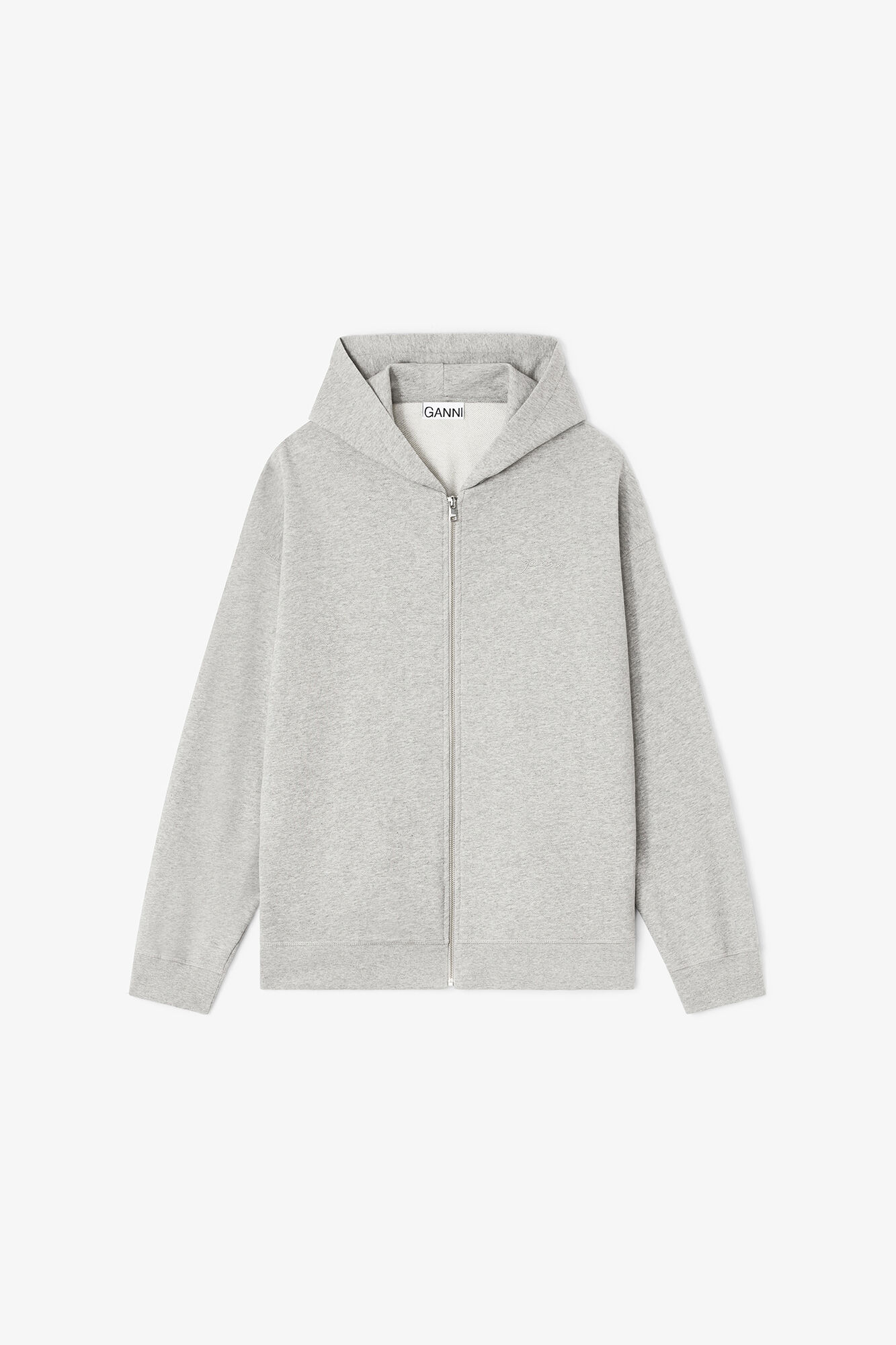 Grey Teddy Zip Hoodie, Organic Cotton, in colour Paloma Melange - 1 - GANNI