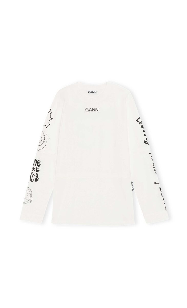 Space Graphic Tee, Cotton, in colour Egret - 1 - GANNI