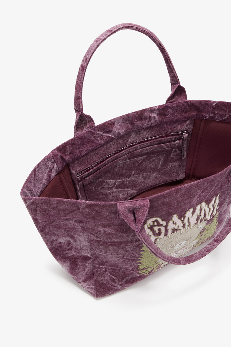 Mittelgro&szlig;e Tragetasche mit Wald-Teddy, Recycled Cotton, in colour Port Royale - 3 - GANNI