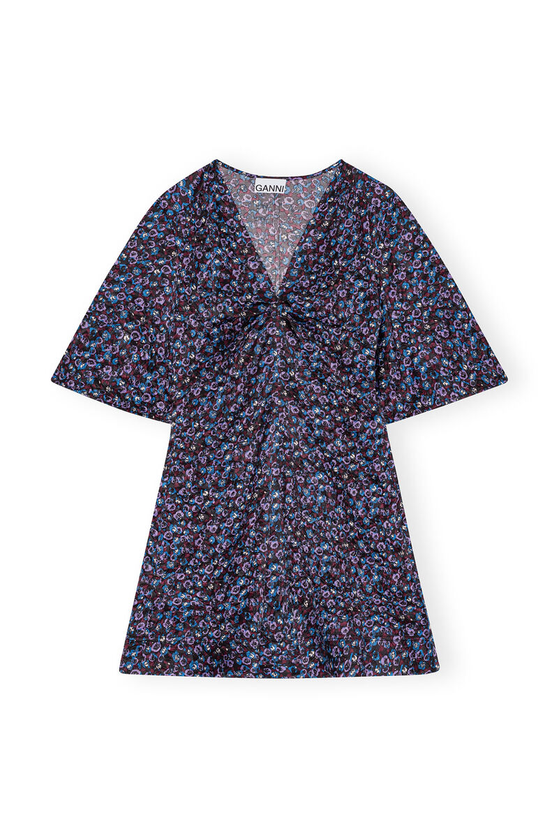 Floral Crinkled Satin V-neck Mini Kleid, Elastane, in colour Black - 1 - GANNI