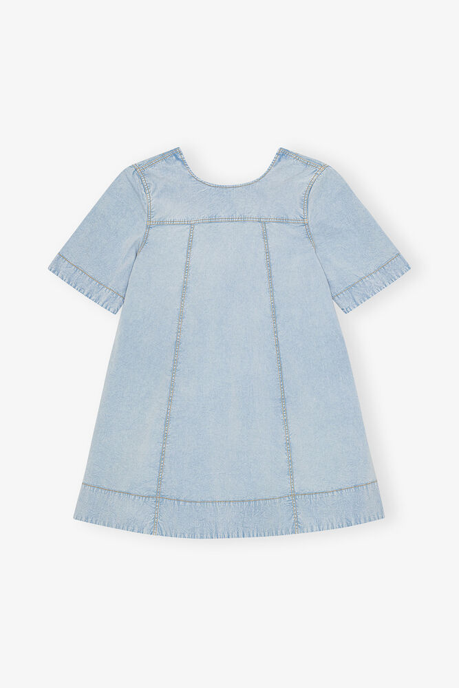 Robe courte trap&egrave;ze en denim bleu clair, Soft Chambray
