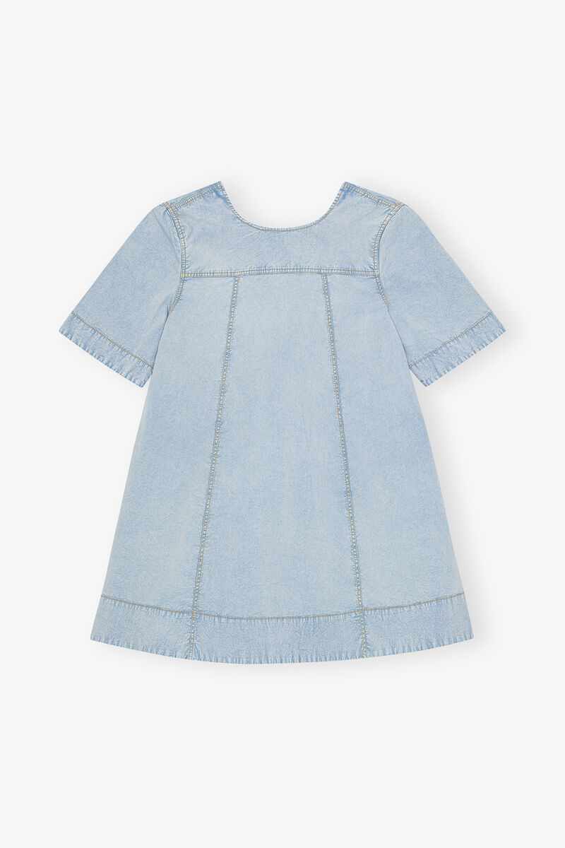 Light Blue A-line Mini Denim Dress, Organic Cotton, in colour Soft Chambray - 1 - GANNI