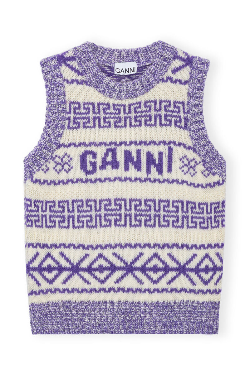Purple Lambswool O-neck Vest , Organic Wool, in colour Simply Purple - 1 - GANNI