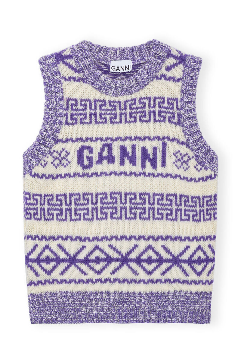 Purple Lambswool O-neck Vest, Organic Wool, in colour Simply Purple - 1 - GANNI