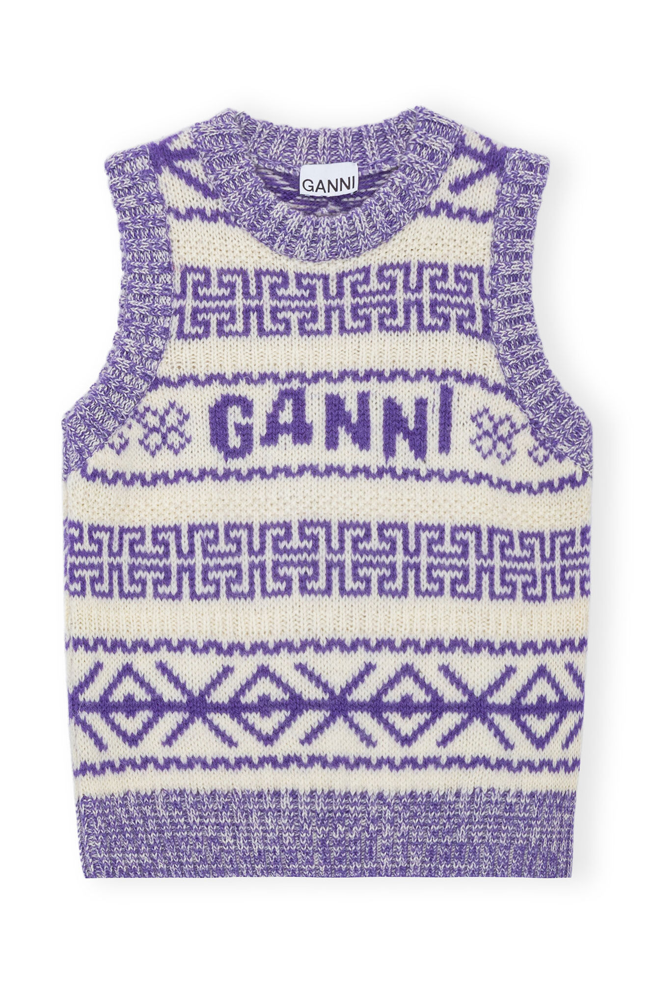 Purple Lambswool O-neck Vest, Organic Wool, in colour Simply Purple - 1 - GANNI