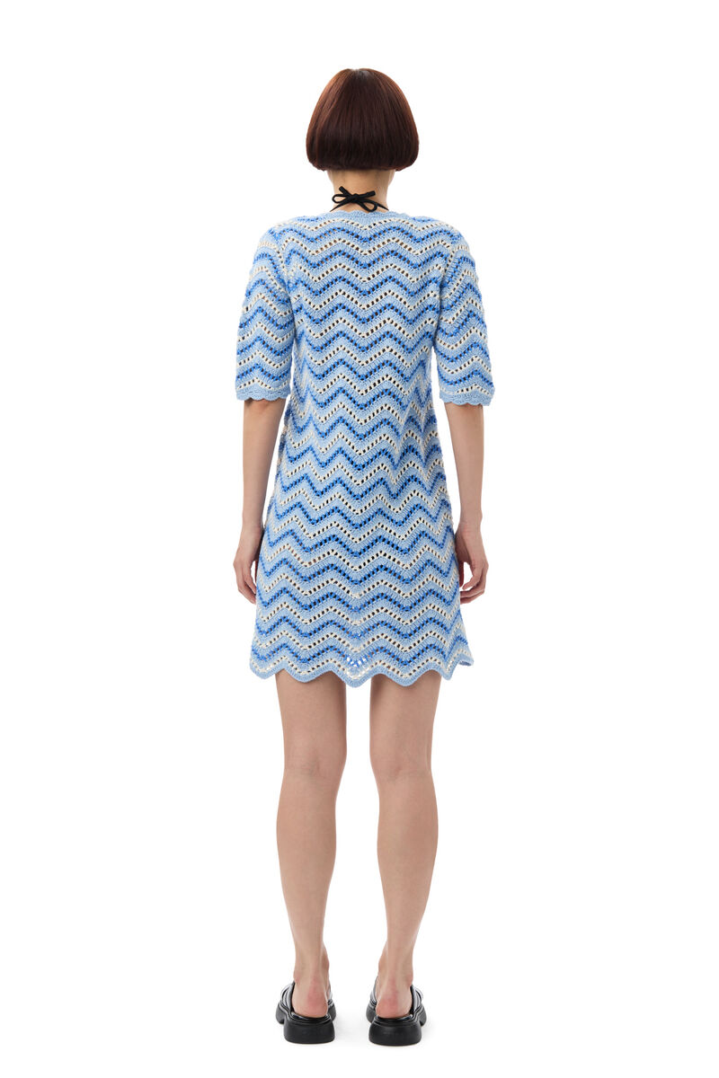 Blue Cotton Crochet Mini-kjole, Cotton, in colour Heather - 4 - GANNI