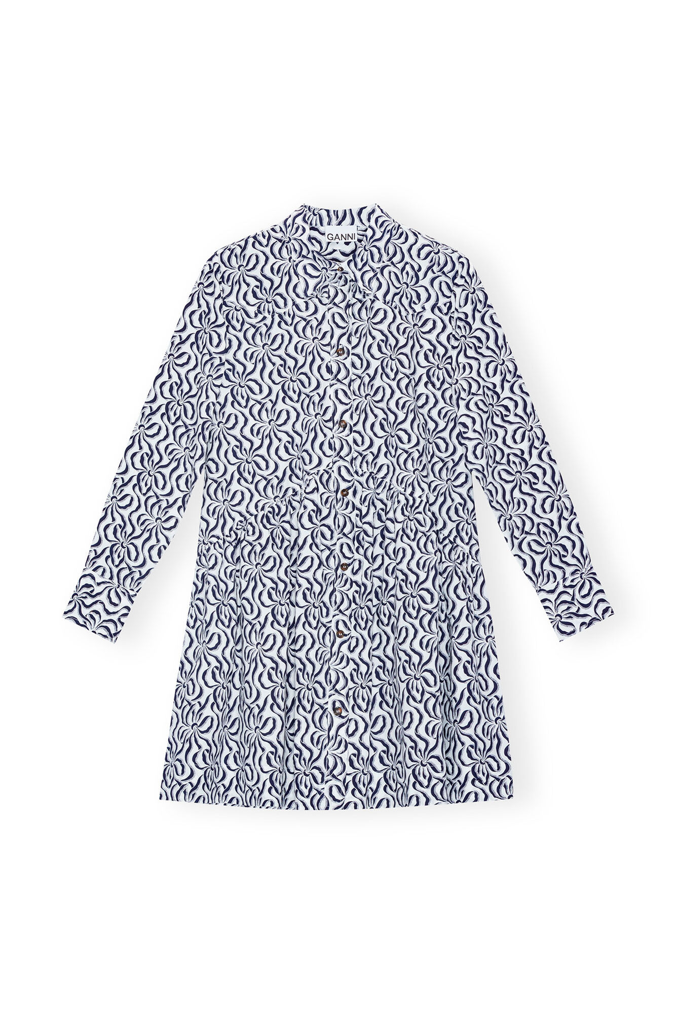 Printed Cotton Poplin Mini Shirt Dress, Cotton, in colour Egret - 1 - GANNI