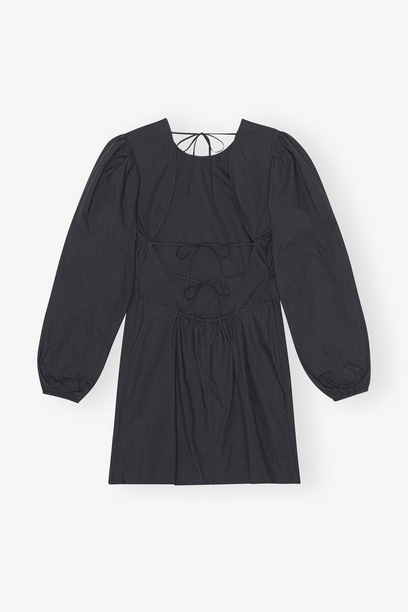 Cotton Poplin Open Back Mini Dress, Organic Cotton, in colour Black - 2 - GANNI