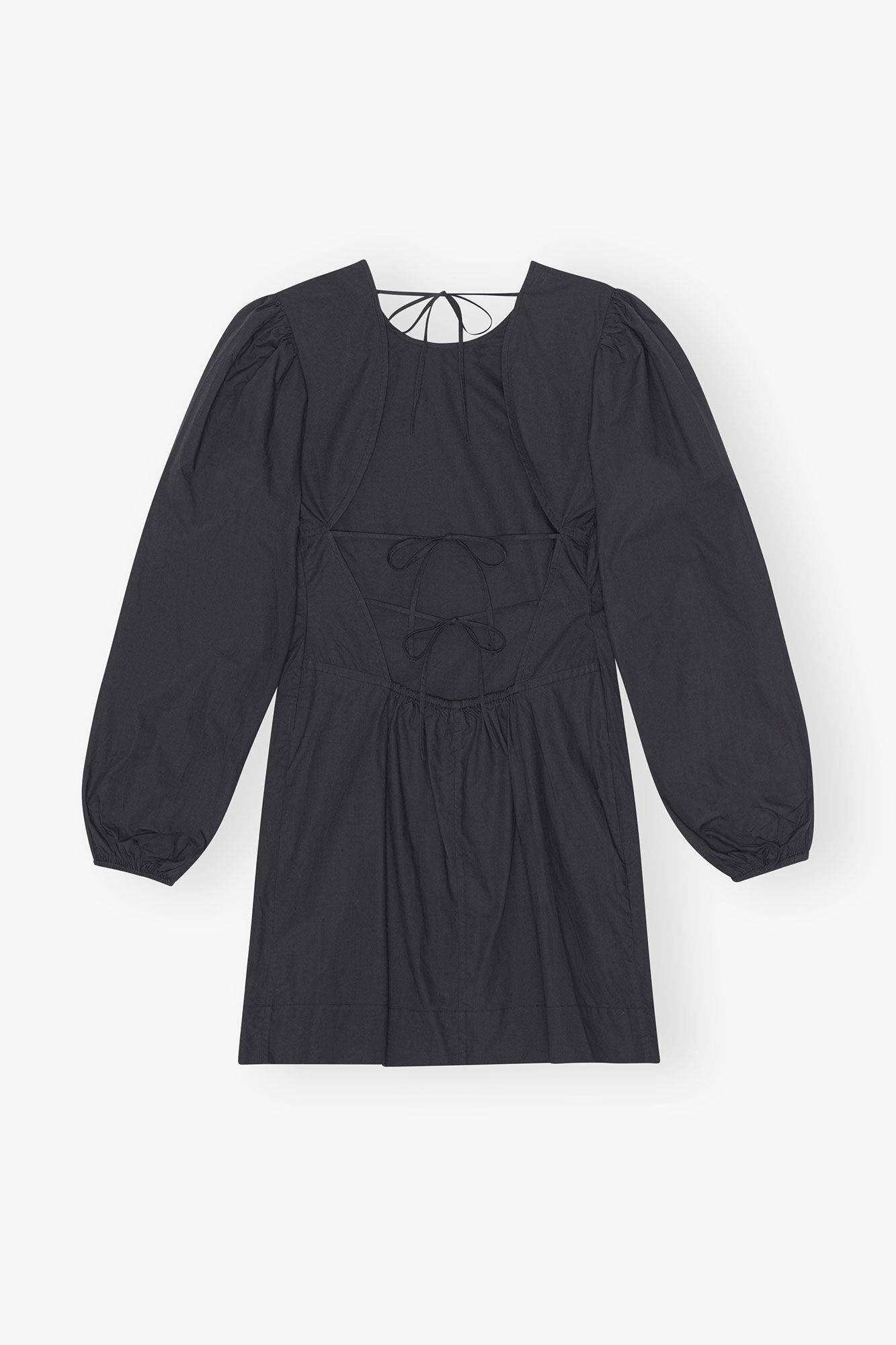 Cotton Poplin Open Back Mini Dress, Organic Cotton, in colour Black - 2 - GANNI