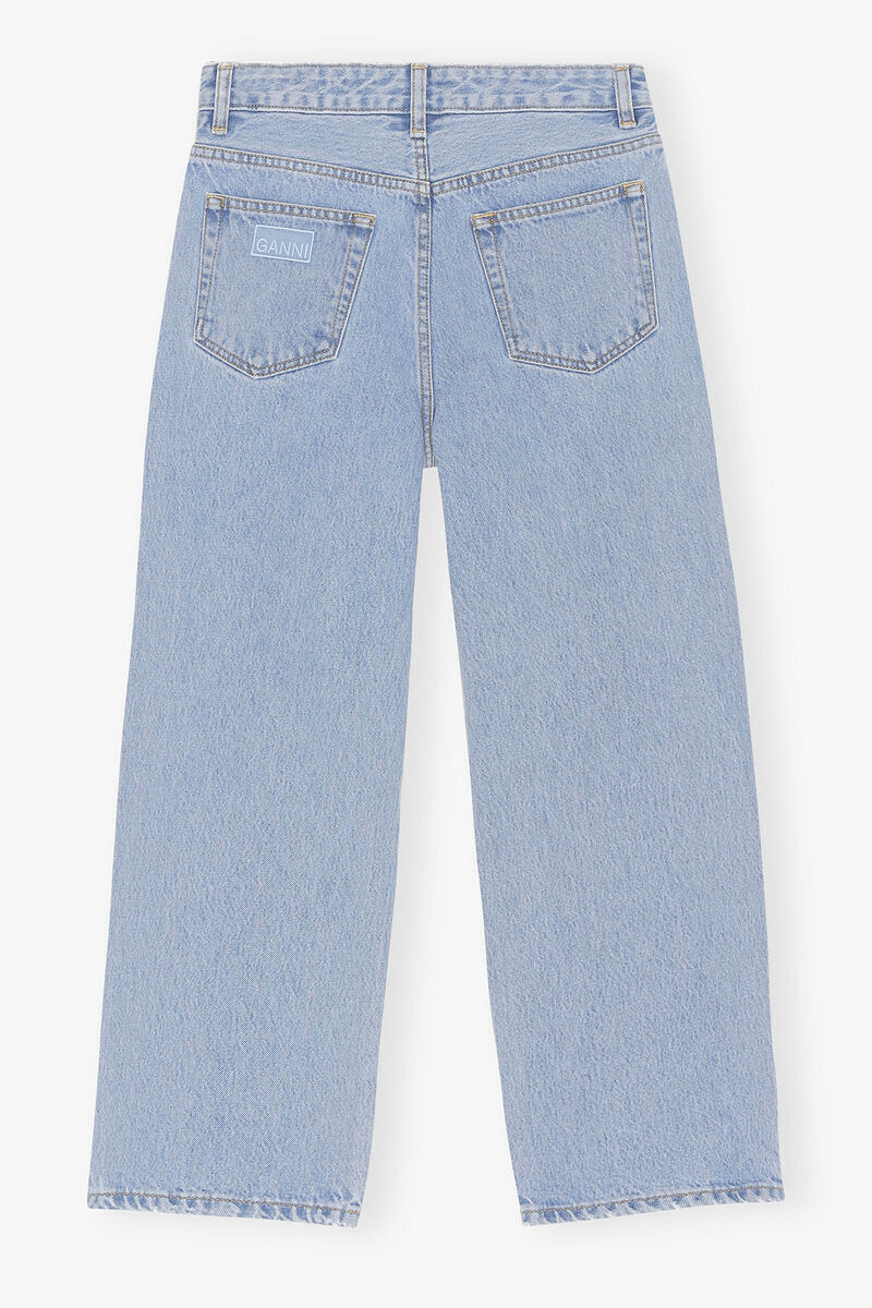 Misy Cropped Jeans in Rigid Denim, Organic Cotton, in colour Light Blue Stone - 2 - GANNI