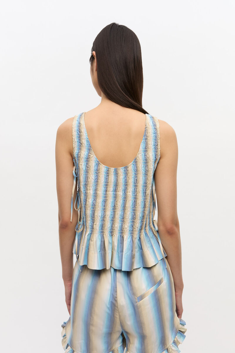 Ombre-gestreiftes gesmoktes Oberteil zum Binden aus Baumwolle, Cotton, in colour Multicolour - 4 - GANNI