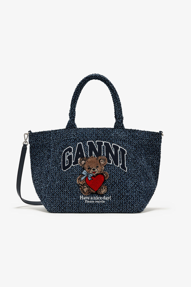 Tweed Denim Small Bear Tote, Rinse