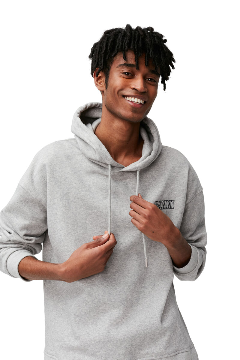 Sweat-shirt à capuche oversize, Cotton, in colour Paloma Melange - 3 - GANNI