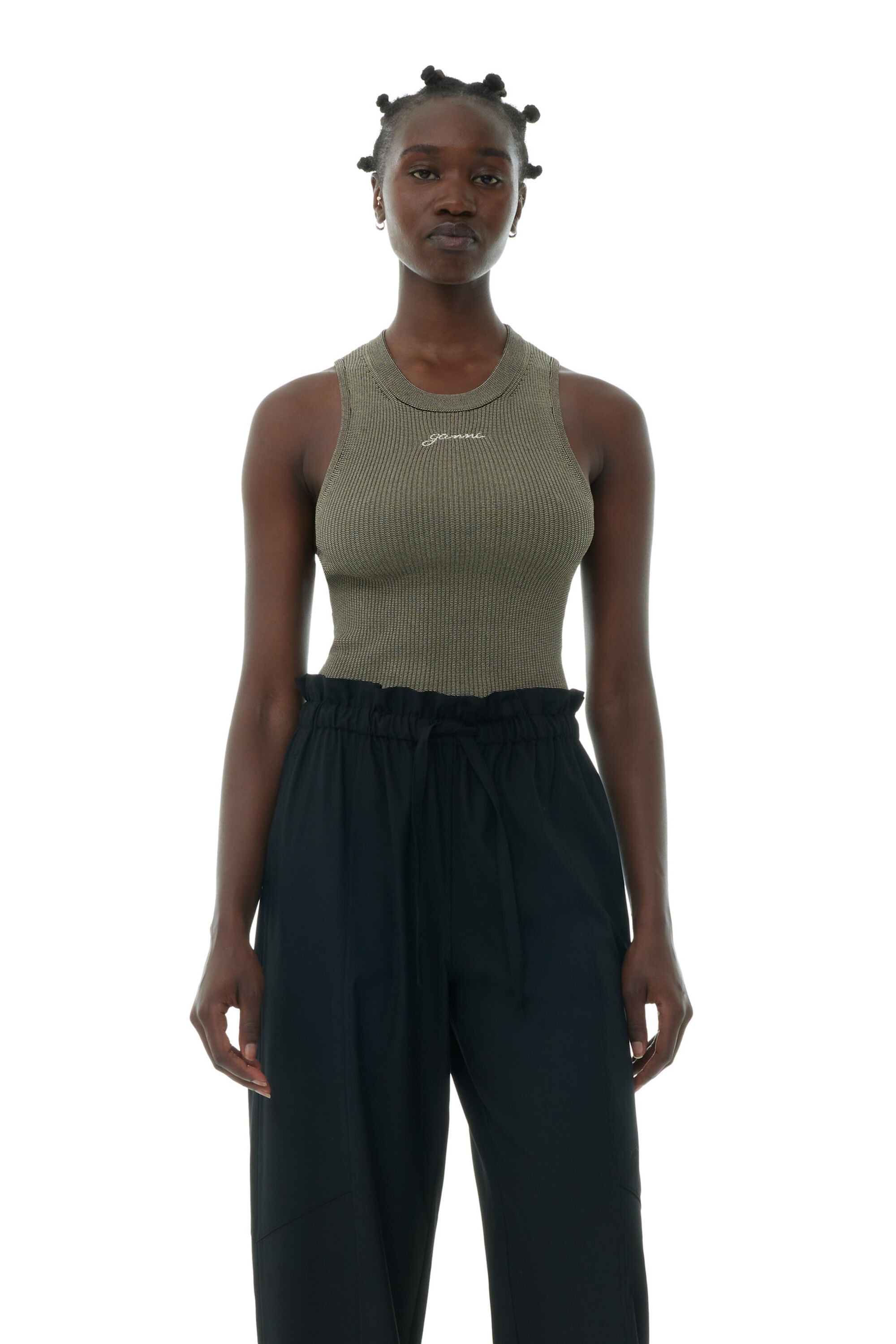 Safari Brown Melange Knit Top | GANNI DE